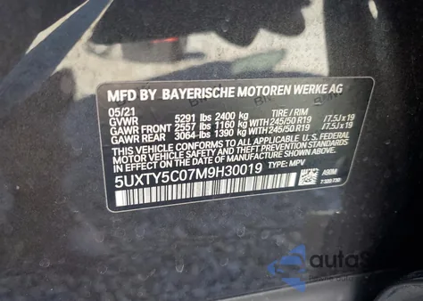 2021 BMW X3 xDrive30I from USA, damaged, VIN 5UXTY5C07M9H30019